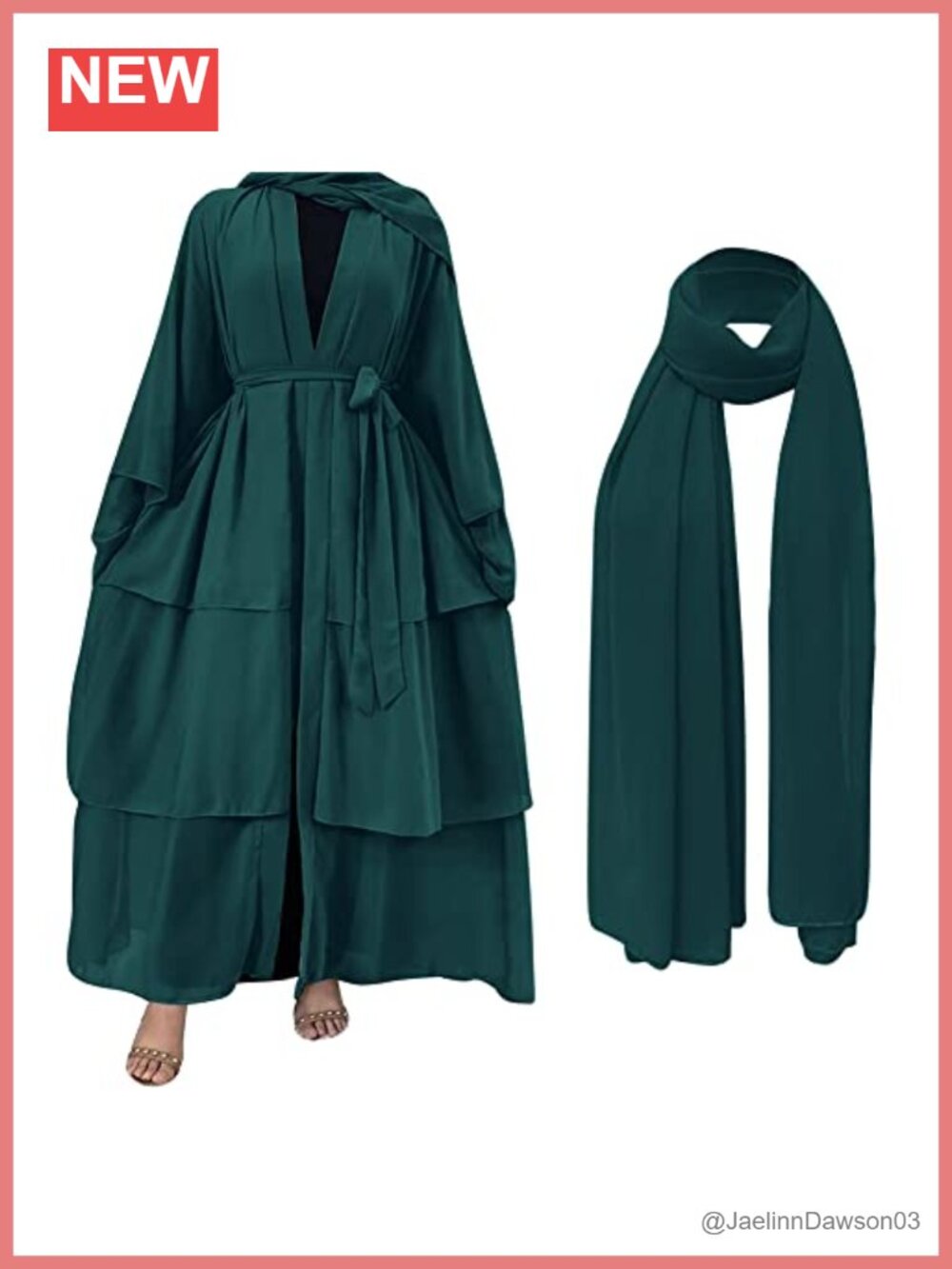 Womens Long Sleeve Chiffon Abaya Maxi Dress with Hijab Cardigan Robe